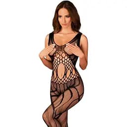 Сетчатый бодистокинг с вырезами и рисунком Obsessive Bodystocking G328 черный комбинезон S/M/L