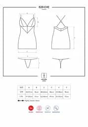 Сатиновий комплект для сну з мереживом Obsessive 828-CHE-1 chemise & thong чорний сорочка стри S/M - мініатюра 7