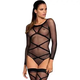 Бодістокінг Obsessive Bodystocking G320 панчохи боді декор у вигляді ліній S/M/L