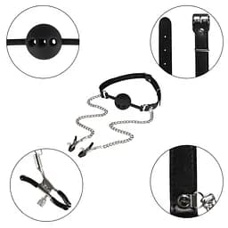 Набір БДСМ - Erospace Wild Play Mouth Gag With Nipple Clamps C15 - мініатюра 4