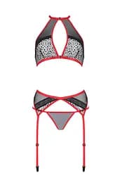 Комплект білизни Passion Satara Set L/XL red топ пояс для панчіх стрінги - мініатюра 3