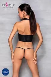 Комплект білизни з відкритими грудьми Passion GENEVIA Set WITH OPEN BRA L/XL black корсет стрінги - мініатюра 6