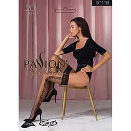 Панчохи Passion ST118 чорні на ажурній силіконовій гумці з бічним вертикальним малюнком 1/2 - мініатюра 3