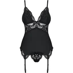 Сатиновый кружевной корсет Obsessive 810-COR-1 Babydoll & Thong S/M, черный, корсет, танга