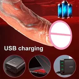 Реалістичний вібратор з підігрівом для жінок 7 швидкостей 19,5 см USB, бежевий - мініатюра 3