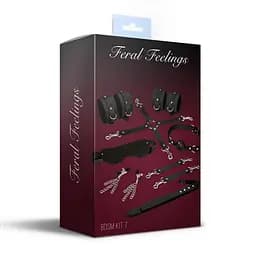 Набір Feral Feelings BDSM Kit 7 Black, наручники, поножі, конектор, маска, паддл, кляп, затискачі - мініатюра 2