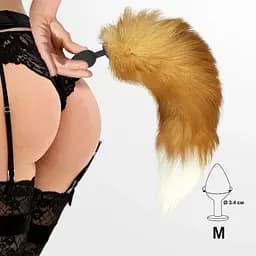 Силіконова анальна пробка Art of Sex з хвостом із натурального хутра Size M Red fox - мініатюра 5