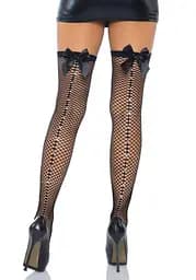 Панчохи-сітка зі швом ззаду Leg Avenue Bow back seam thigh highs One size Black атласний бант - мініатюра 3