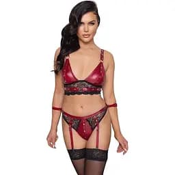 Комплект Cottelli Collection Bra Set Bondage XL червоний