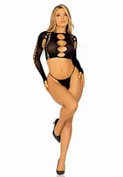Комплект Leg Avenue Long sleeve crop top & string Black One Size - мініатюра 6