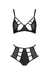 Комплект білизни Passion TASMINA Set S/M black ліф високі трусики з корсетом ззаду - мініатюра 3