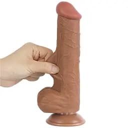Фалоімітатор Lovetoy Sliding-Skin Dual Layer Dong 8'' 20.8 см коричневий - мініатюра 3