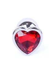 Анальна пробка з кристалом Jewellery Silver Heart Plug 7х2.7 см (червоний) - мініатюра 3