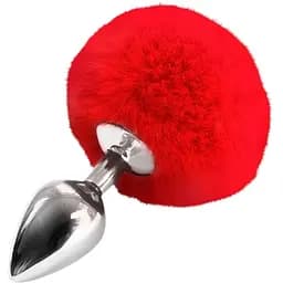 Металева анальна пробка М Art of Sex Metal Butt plug Rabbit Tail Червоний