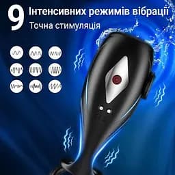 Вібруюча Smart насадка на член з ерекційними кільцями чорна, еластичний вібромасажер 2-в-1 з 9 режимами та магнітною USB-зарядкою - мініатюра 3