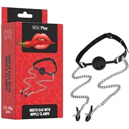 Кляп с зажимами для сосков Erospace Wild Play C15 черный