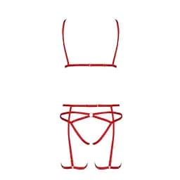 Комплект білизни MAGALI Set OpenBra red - Passion Exclusive: стрепи: ліф трусики та пояс L/XL - мініатюра 5