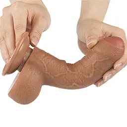 Фалоімітатор LoveToy Sliding-Skin Dual Layer Dong 7" 18.3 см коричневий - мініатюра 11