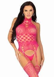 Мереживний бодістокінг з відкритим доступом Leg Avenue One size Raspberry - мініатюра 5