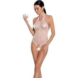 Бодистокинг в крупную сетку Passion BS087 white открытая спина халтер с доступом One size