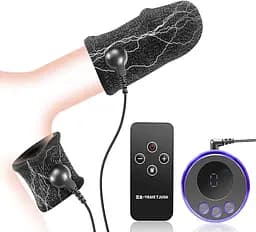 БДСМ насадки тканевые эластичные для электростимуляции пениса и яичек с пультом ДУ и USB 19 режимов