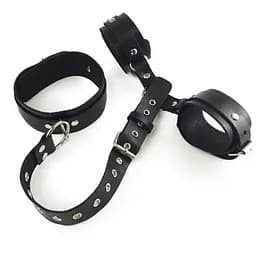 Фіксатори для шиї та рук Art of Sex - Bondage Set з натуральної шкіри, колір чорний - мініатюра 4