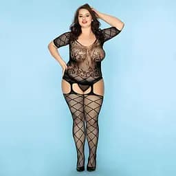 Бодістокінг JSY з декольте і панчохами Size Plus Black