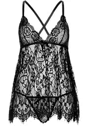 Пеньюар Leg Avenue Floral lace babydoll & string Black S - мініатюра 3