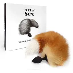 Силіконова анальна пробка Art of Sex з хвостом із натурального хутра Size M Red fox - мініатюра 6