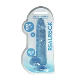 Фалоімітатор RealRock Crystal Clear 8" 21 см (блакитний) - мініатюра 9