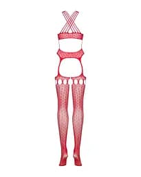 Бодістокінг Obsessive Bodystocking G313 red шнурівка геометричний декор S/M/L - мініатюра 6