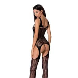Бодістокінг Passion BS057 комбінезон імітація панчохи та пояси S/M/L black - мініатюра 2