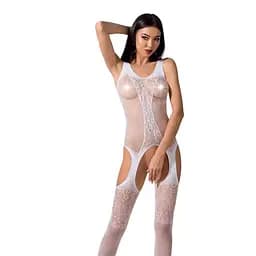 Бодистокинг с имитацией чулок и ажурной вставкой Passion BS072 white One size