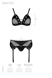 Комплект білизни Passion NESSY Set L/XL black бюстгальтер пояс для панчіх стрінги - мініатюра 7