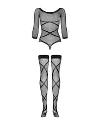 Бодістокінг Obsessive Bodystocking G320 панчохи боді декор у вигляді ліній S/M/L - мініатюра 6