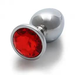 Металева анальна пробка Round Gem, розмір М колір: сріблястий/червоний Ouch! (Нідерланди) Ouch! OU533609 103121 - мініатюра 6