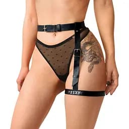 Гартер на ногу Art of Sex - Naomi з написом Sexy, натуральна шкіра, розмір XS-2XL, колір чорний