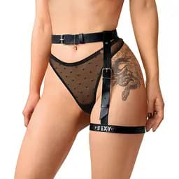 Гартер на ногу Art of Sex - Naomi с надписью SEXY, натуральная кожа, цвет черный