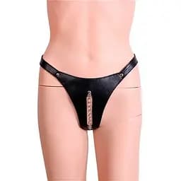 Стрінги Жіночі BDSM з прорізом та декоративним ланцюжком S/M/L Чорний K000443