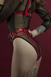 Гартери Feral Feelings - Belt Briefs, трусики, натуральна шкіра, Червоний - мініатюра 2