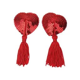 Наклейки на соски з паєтками та китицями Hearts One Size червоні 