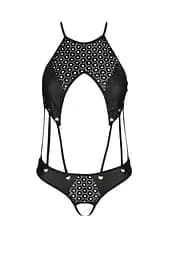 Боді з відкритим доступом Passion TASMINA Body XXL/XXXL black екошкіра шнурівки ажурні мережива - мініатюра 3