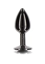 Анальний корок L чорний металевий з чорним каменем Butt Plug With Diamond Jewel Taboom