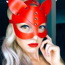 Рольова маска кішки BDSM з еко-шкіри для ігор S-M Червона