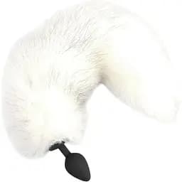 Силиконовая анальная пробка с хвостом из натурального меха Art of Sex size M White fox