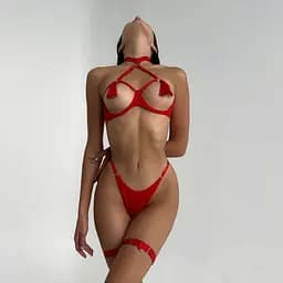 Еротичний комплект з відкритим доступом пестісами гартерами і чокером S/M/L Червоний