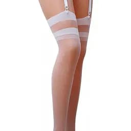 Классические чулки под пояс с двойной резинкой ST002 bianco - Passion 1/2