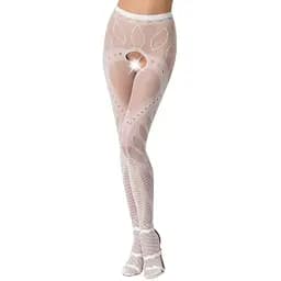 Эротические колготки-бодистокинг Passion S007 white красивые ажурные колготки с вырезом S/M/L