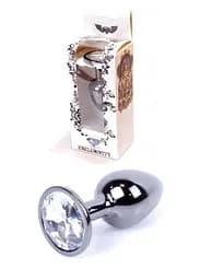 Металлическая анальная пробка с кристаллом Boss Jewellery Dark Silver PLUG Clear 7 см (прозрачный)