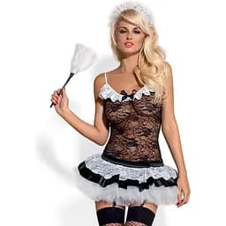 Еротичний костюм Obsessive Housemaid S/M чорно-білий